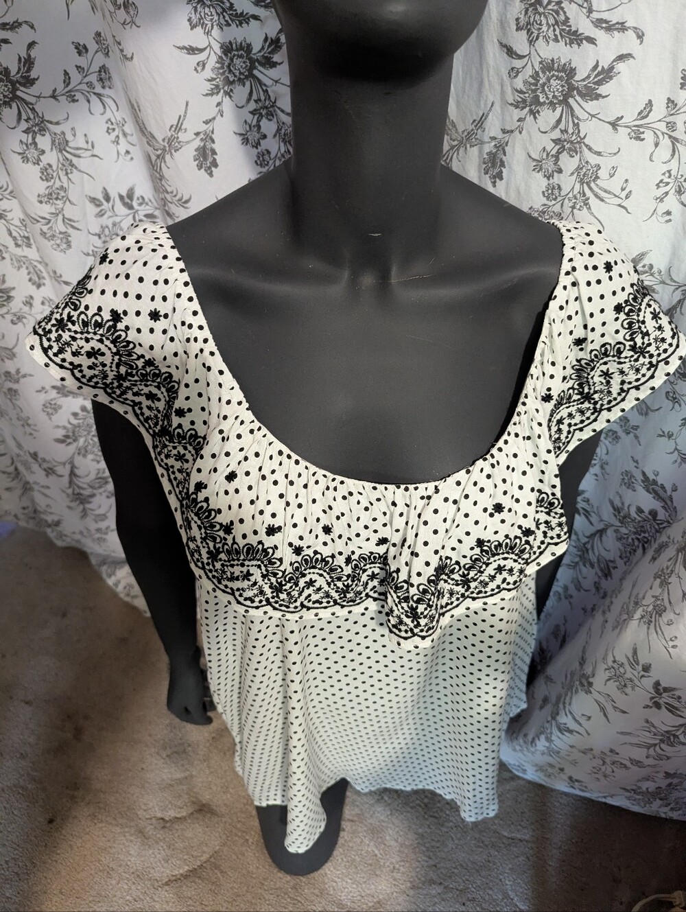 Savanna Jane Black and White Polka Dot Embroidered Blouse
